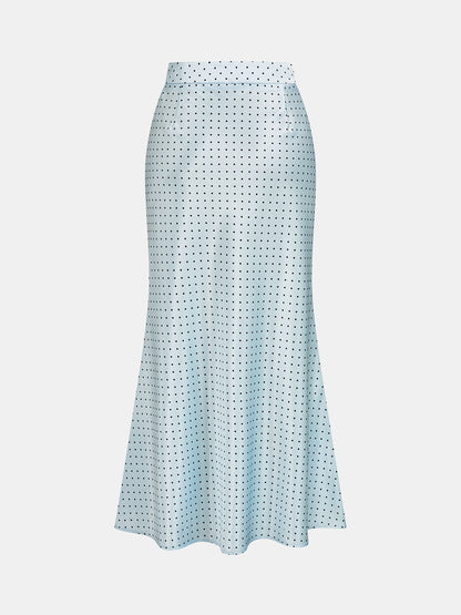 Eleganter Damenrock in Maxi-Länge aus glänzendem Satin mit Polka Dots