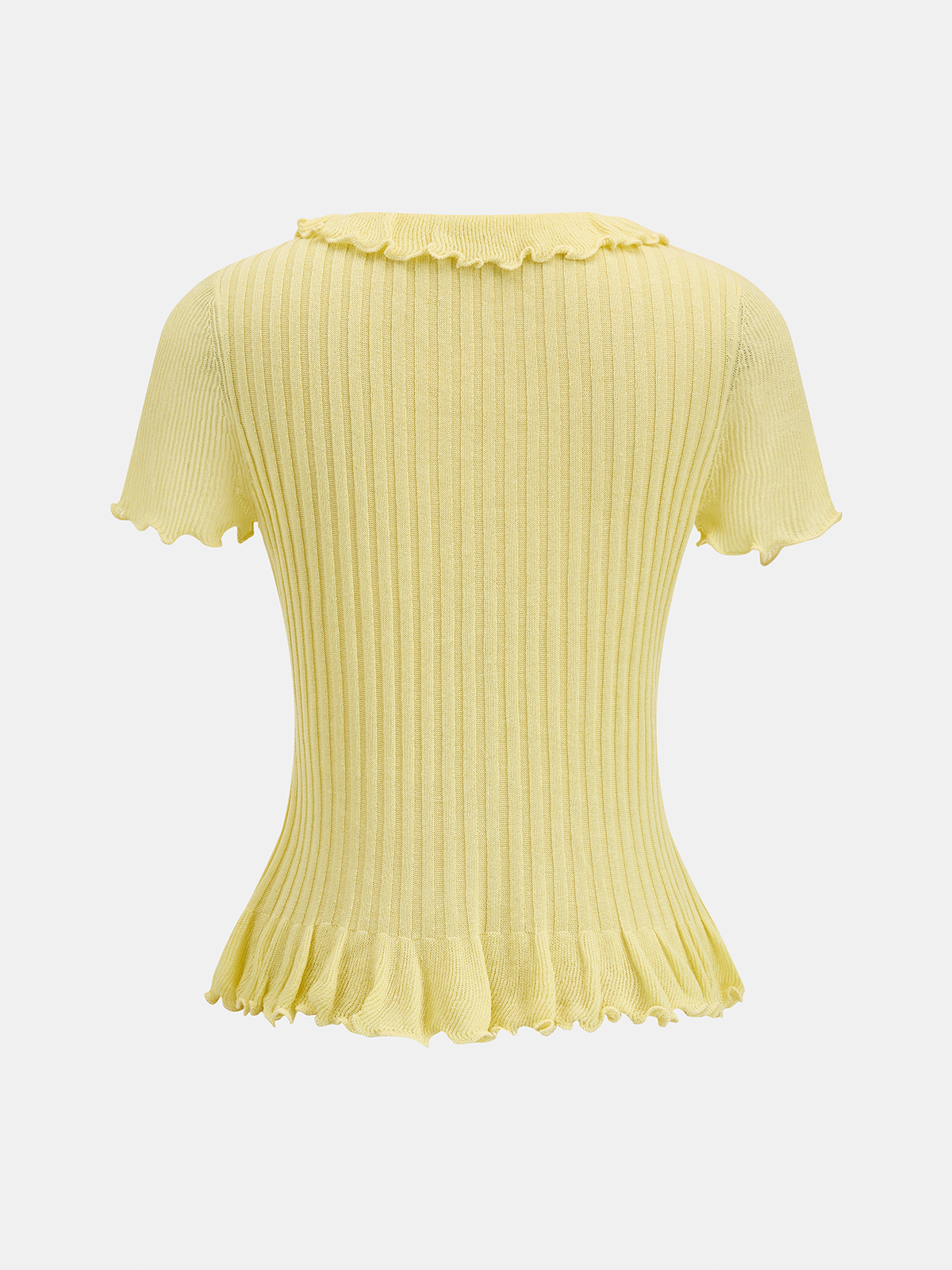 Damen Stricktop mit kurzen Ärmeln und gerippter Struktur in Detailansicht