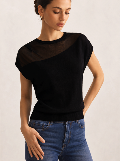 Damen Stricktop mit asymmetrischer Schulter in Relaxed Fit, Vorderansicht