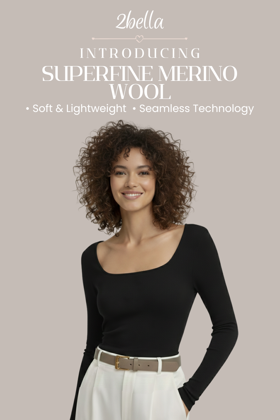 Damen Strickoberteil aus Merinowolle am Model mit eckigem Ausschnitt