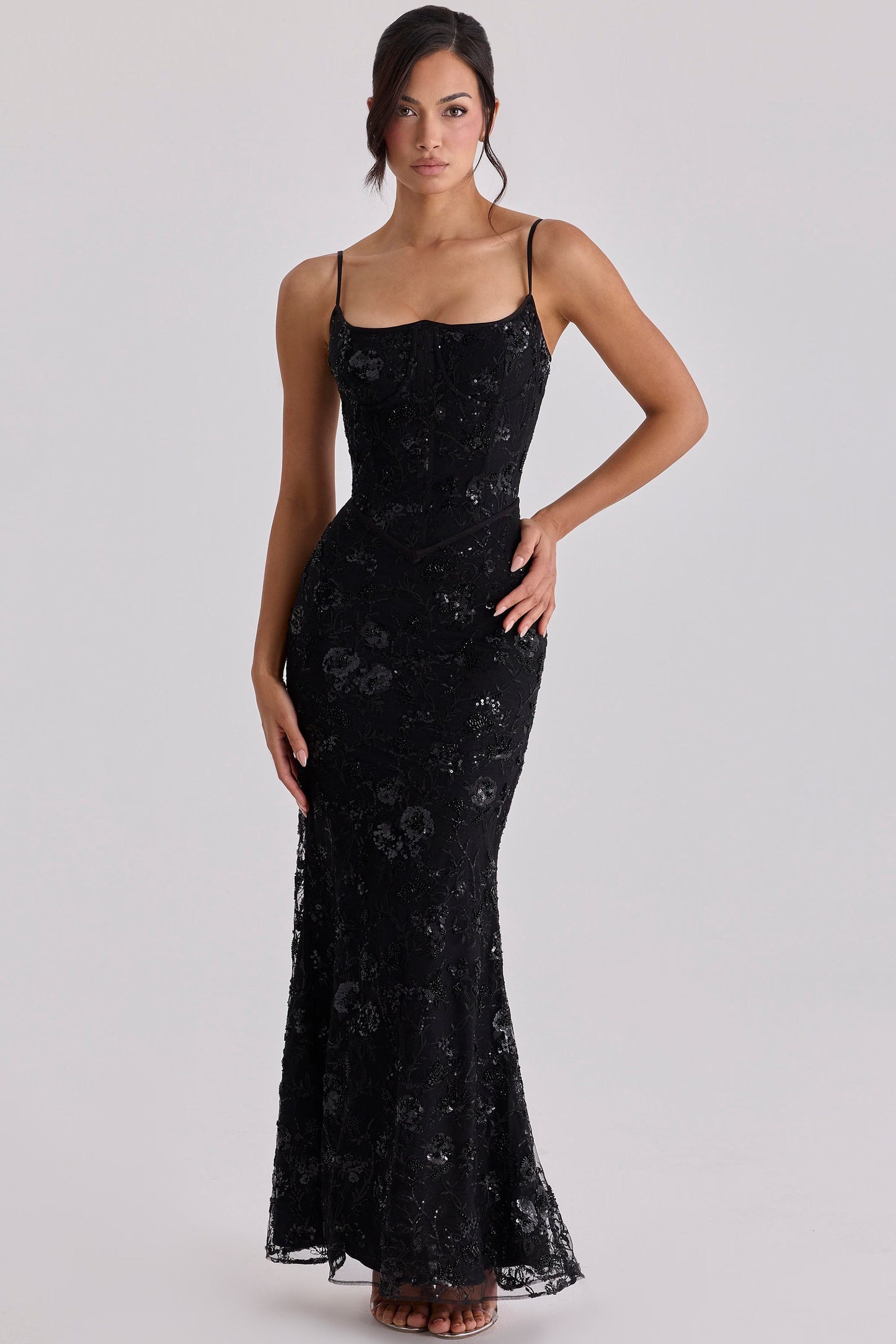 Elegantes ärmelloses Maxikleid mit V-Ausschnitt und Taillengürtel