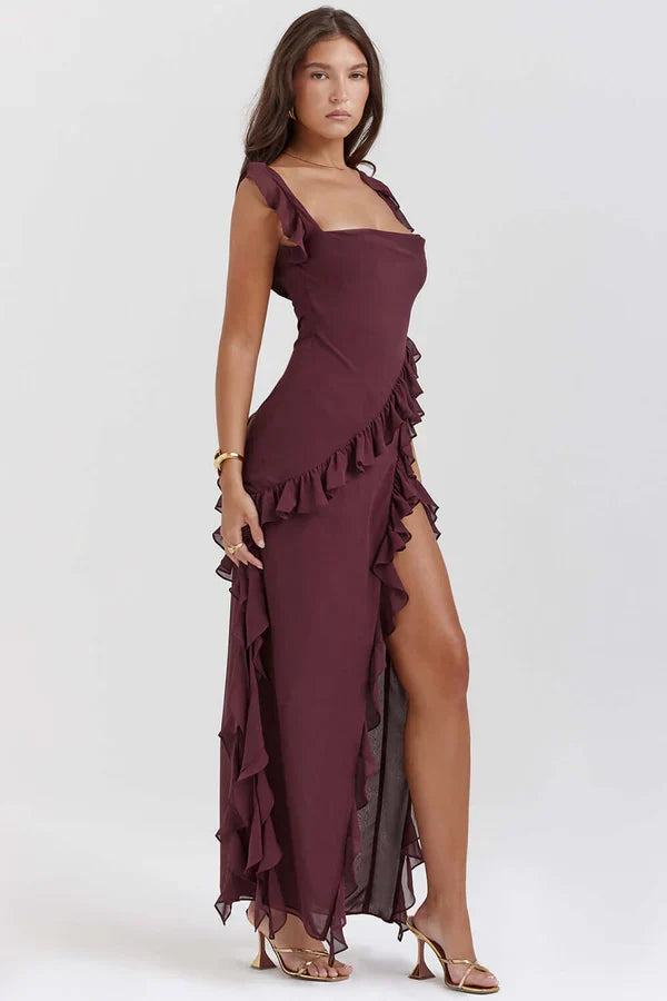 Elegantes Maxikleid für Damen mit auffälligem eckigem Ausschnitt