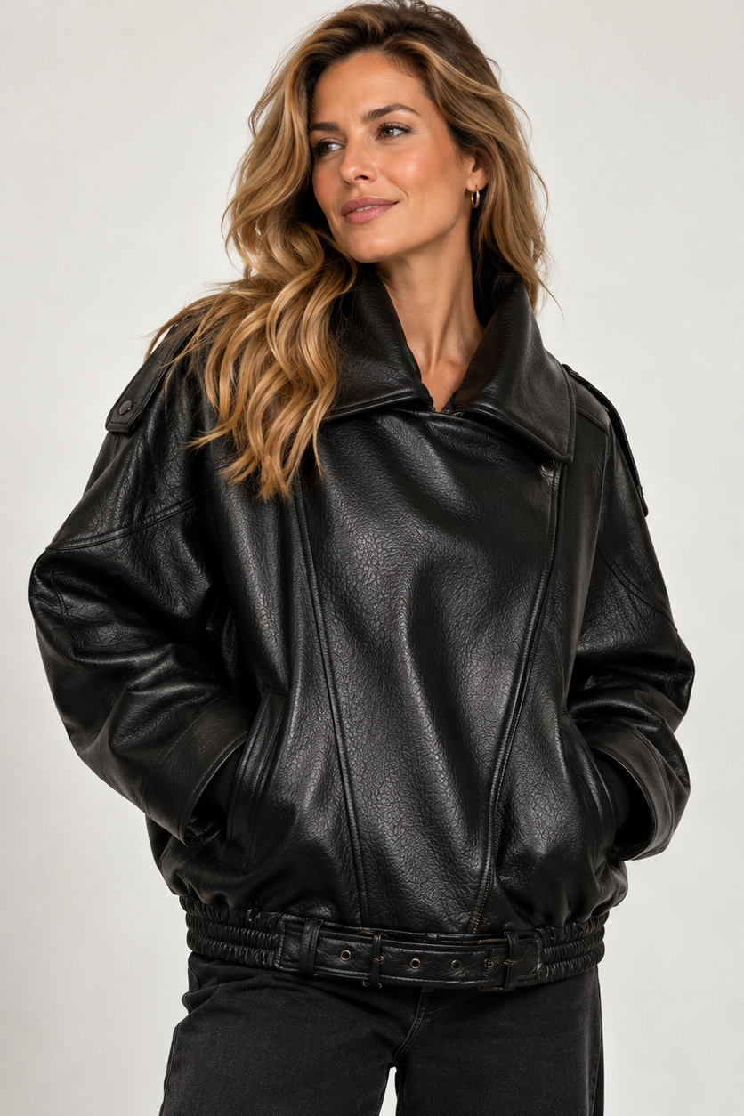 Damen Kunstlederjacke mit elegantem Stehkragen