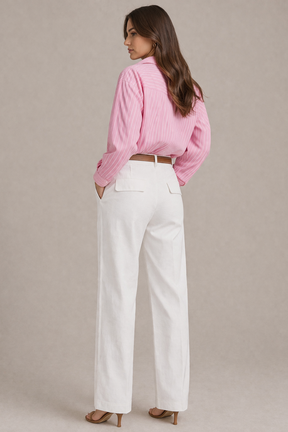 Damen Hemdbluse mit langen Ärmeln und feinen Streifen in Rosa und Weiss