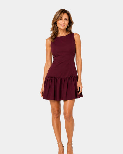 Elegantes A-Linien-Kleid für Damen mit feinen Falten, Rückansicht