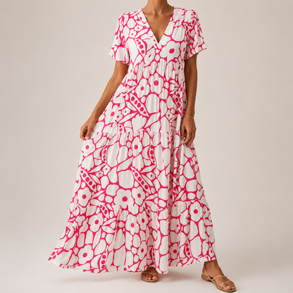 Langes Damenkleid mit Blumenmuster für Freizeit, Ferien oder besondere Anlässe