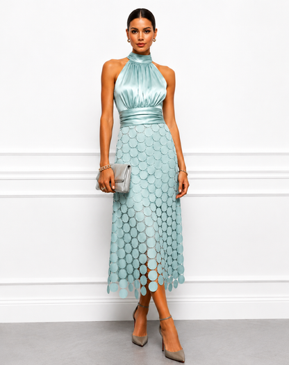 Damen Midikleid Mit Halterneck Und Satin Optik