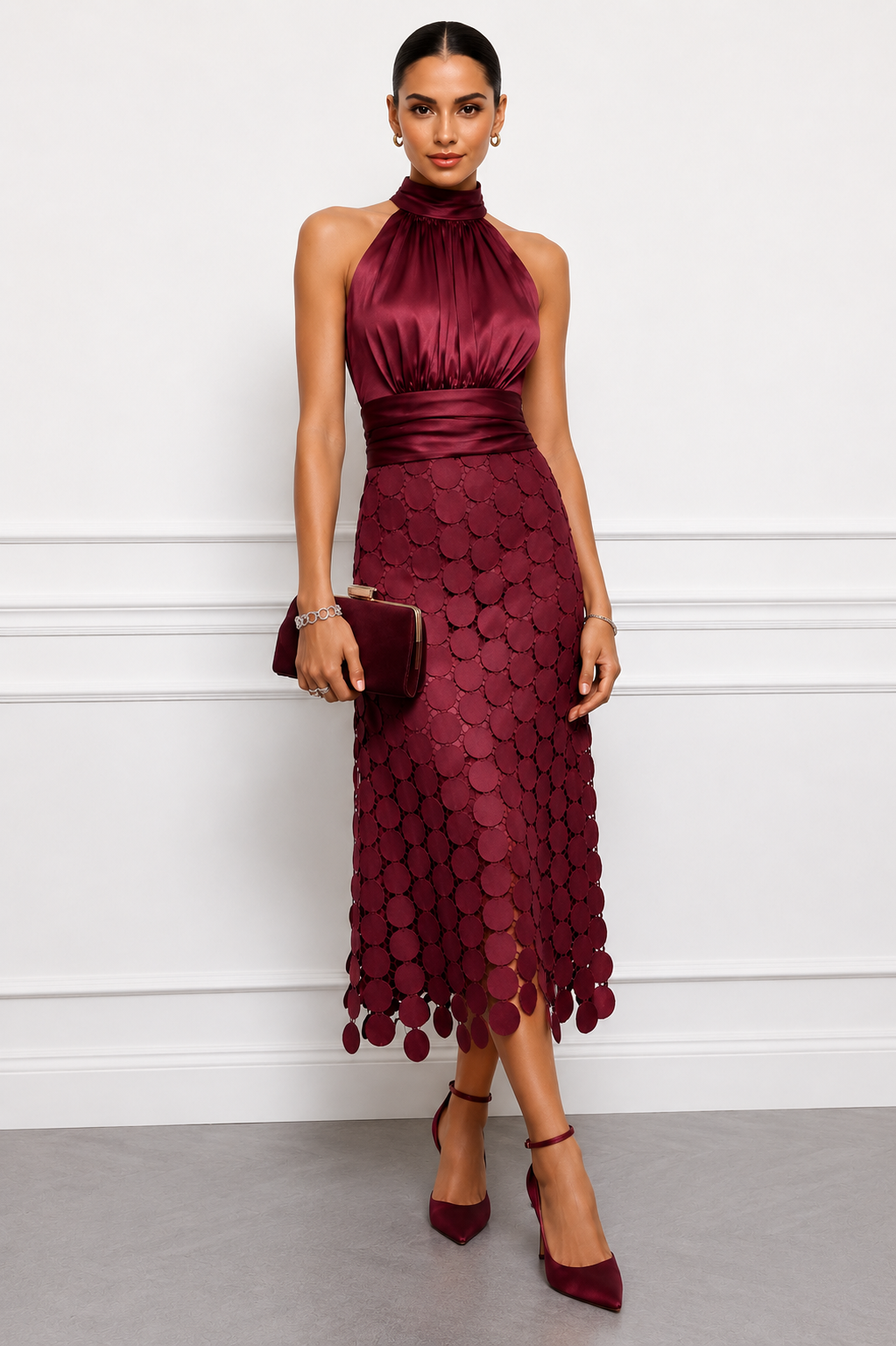 Damen Midikleid Mit Halterneck Und Satin Optik
