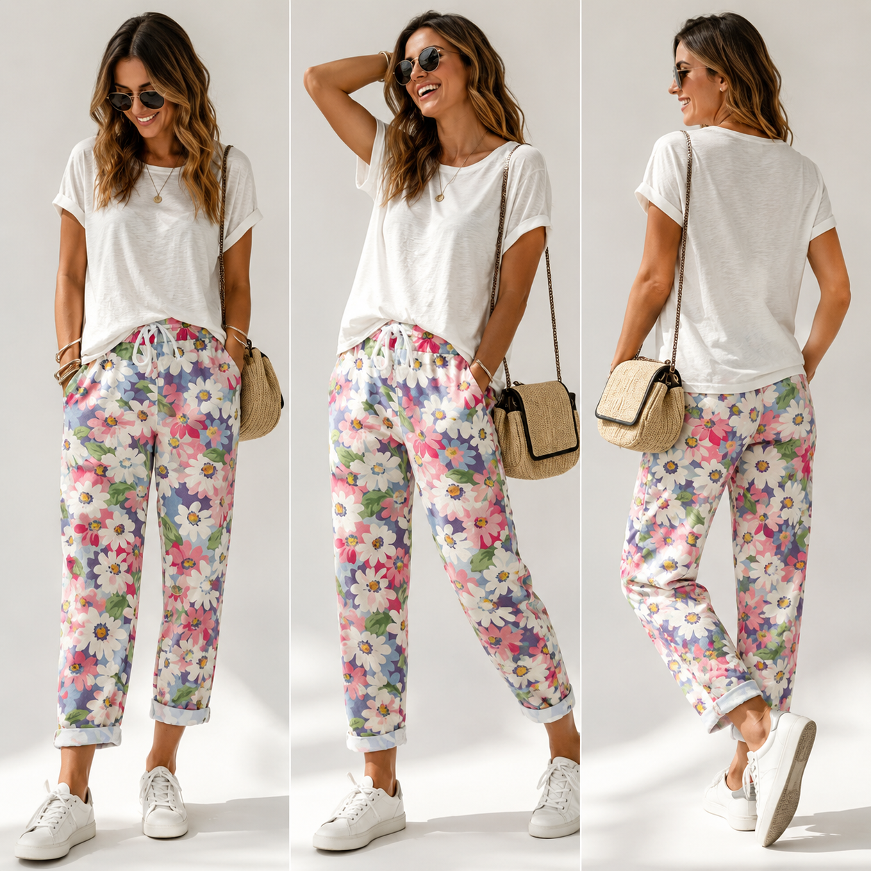 Florale Damenhose mit tapered Schnitt als modisches Freizeit-Outfit