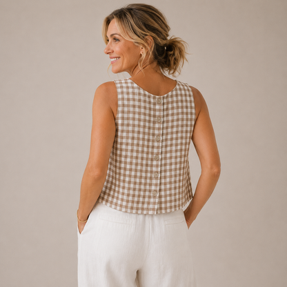 Ärmelloses Damen top mit luftigem Fall und klassischem Karomuster