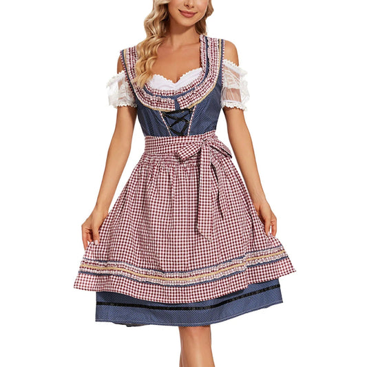 Damen Dirndlkleid mit Karomuster und passender Schürze