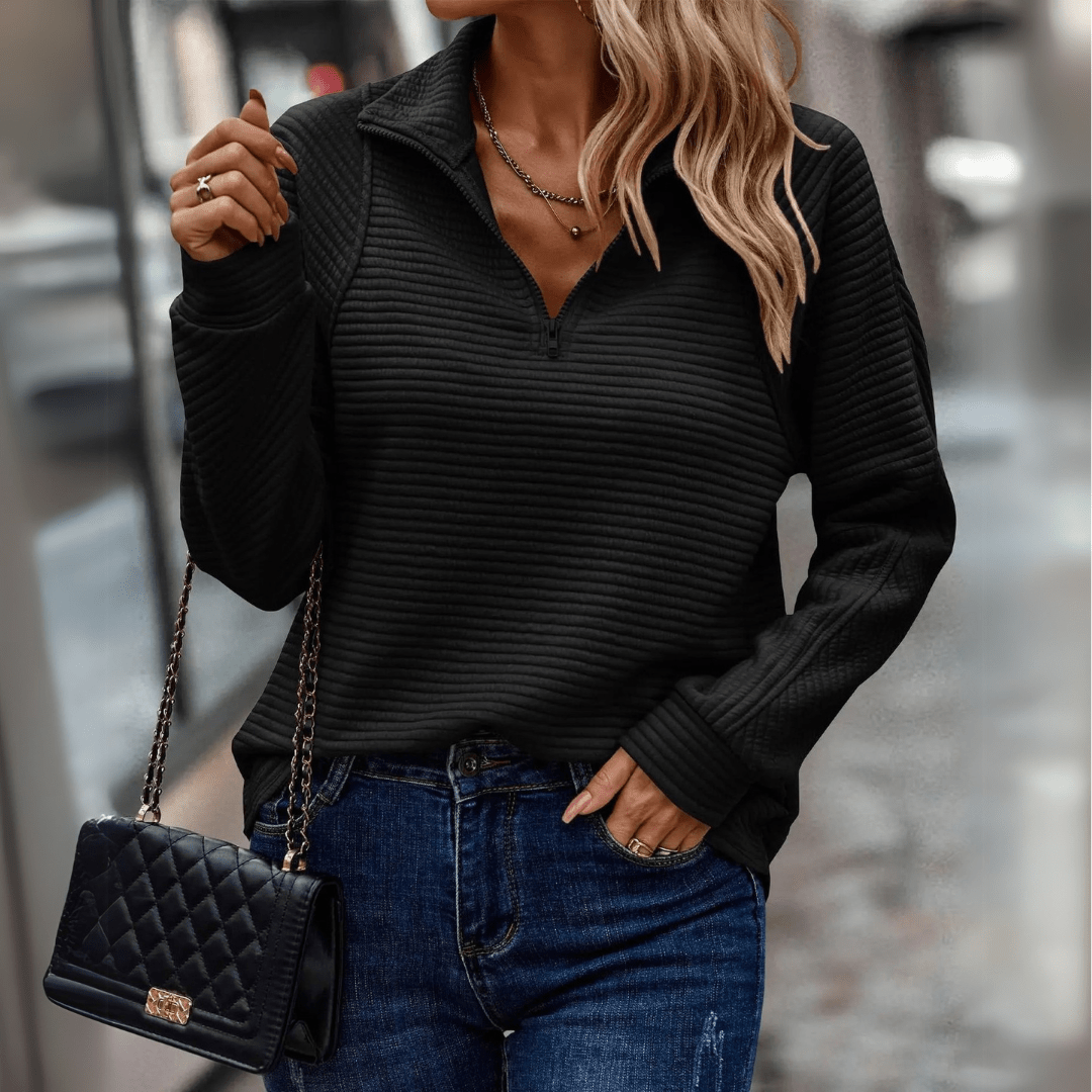 Damen Strukturpullover Mit Halbzip Lockerer Schnitt
