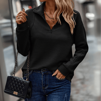 Damen Strukturpullover Mit Halbzip Lockerer Schnitt