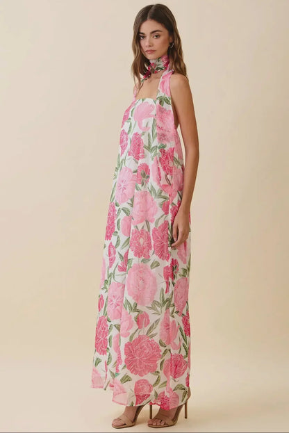 Damen Sommerkleid mit Blumenprint in Maxi-Länge, Seitenansicht