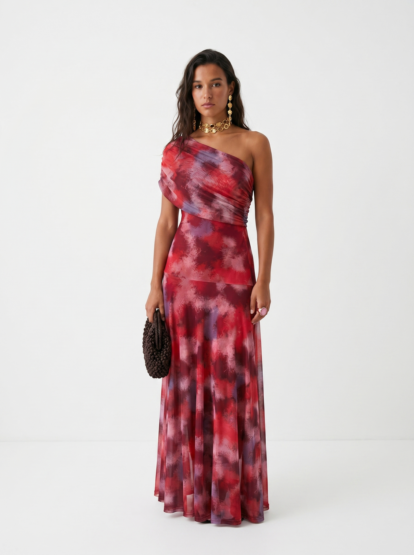 Damen Maxikleid Off Shoulder Drapiert Elegant