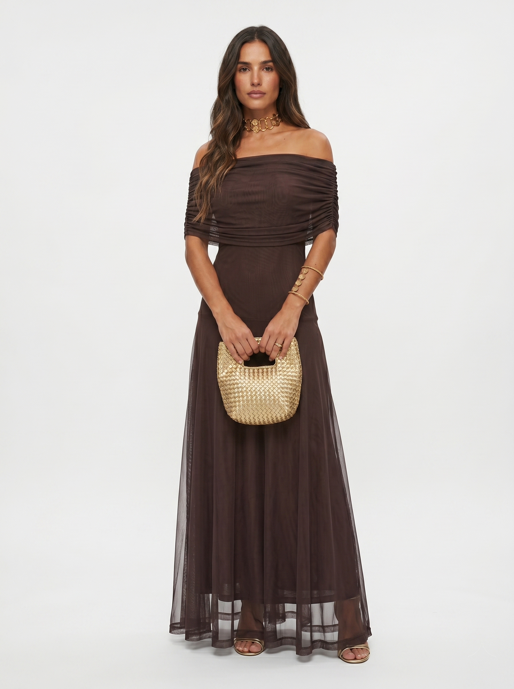 Stilvolles Off-Shoulder-Maxikleid für Damen mit drapiertem Look