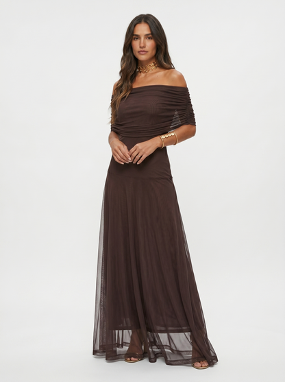 Damen Maxikleid Off Shoulder Drapiert Elegant