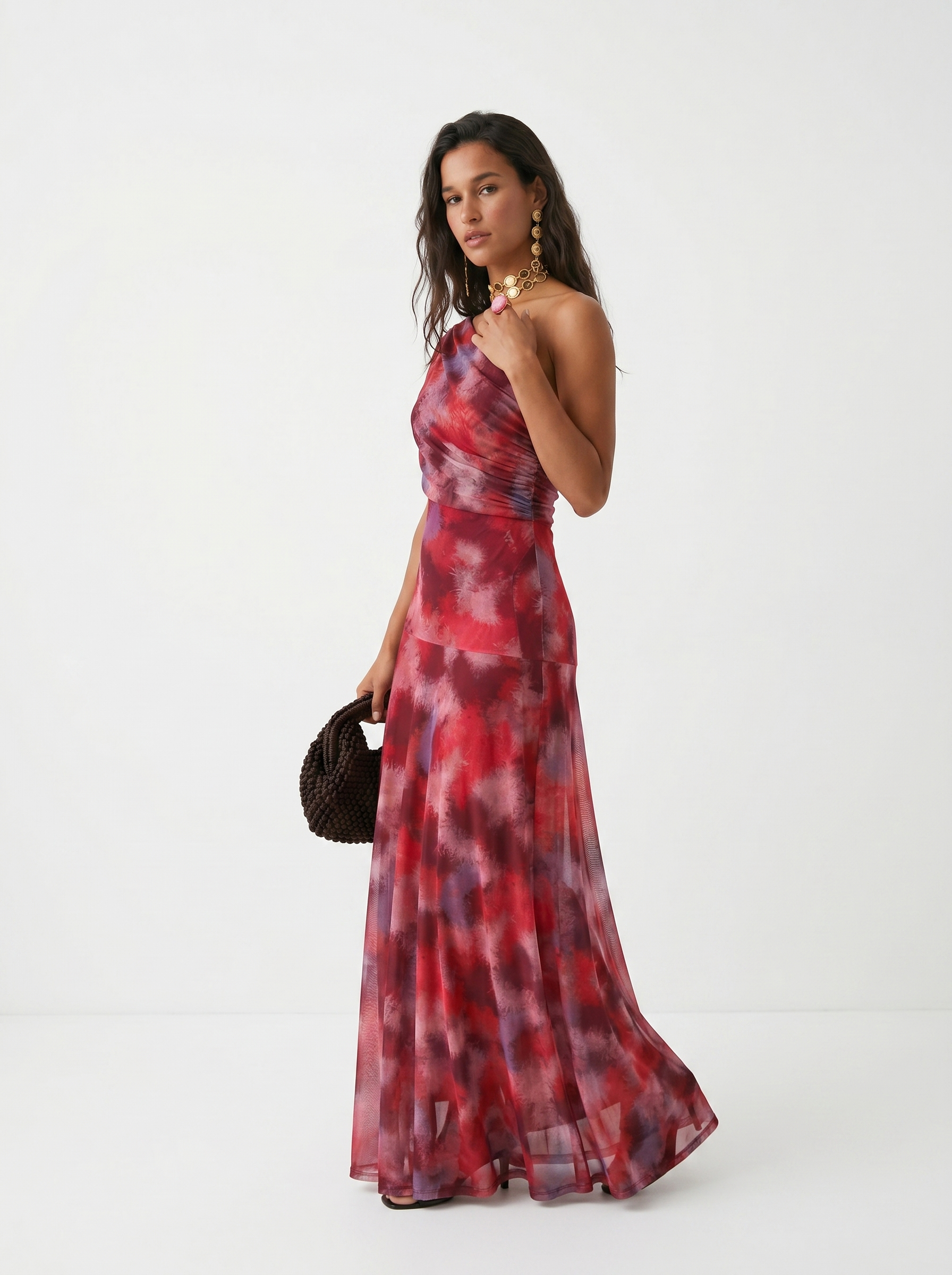 Damen Maxikleid mit Off-Shoulder-Ausschnitt und drapiertem Schnitt in eleganter langer Form