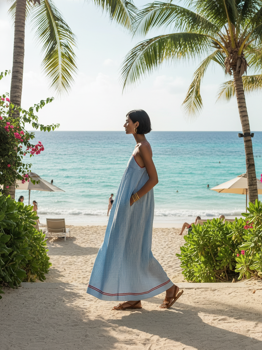 Damen Maxikleid gestreift in sommerlichem Look in ganzer Länge