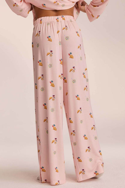 Damen Zweiteiler mit fliessender weiter Hose und gemustertem Oberteil