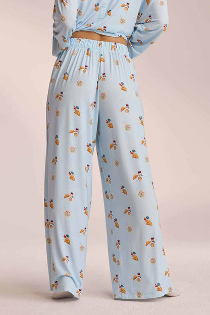 Stilvolles Damen Outfit-Set mit Mini-Print und weiter Hose für Alltag und Büro