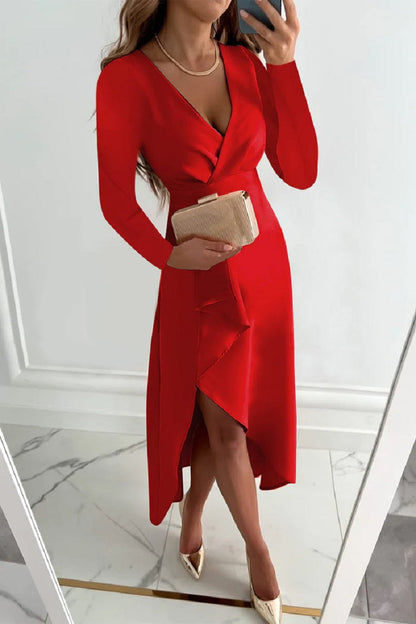 Damen Wickelmidikleid Mit Asymmetrischem Saum