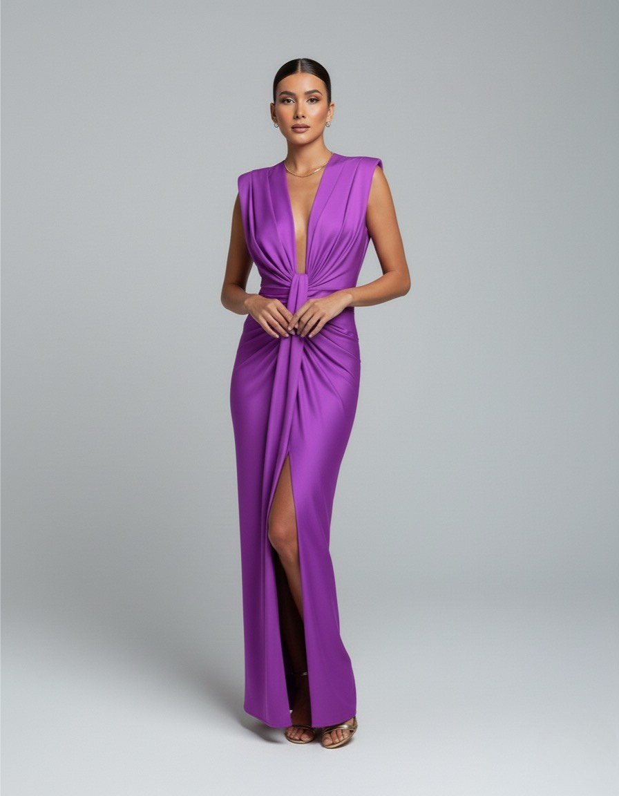 Detailansicht des Schlitzes am langen Damenkleid