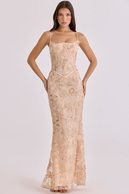 Elegantes ärmelloses Maxikleid mit V-Ausschnitt und Taillengürtel