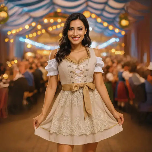 Damen-Dirndlkleid mit Stickerei und Miederoberteil in der Vorderansicht