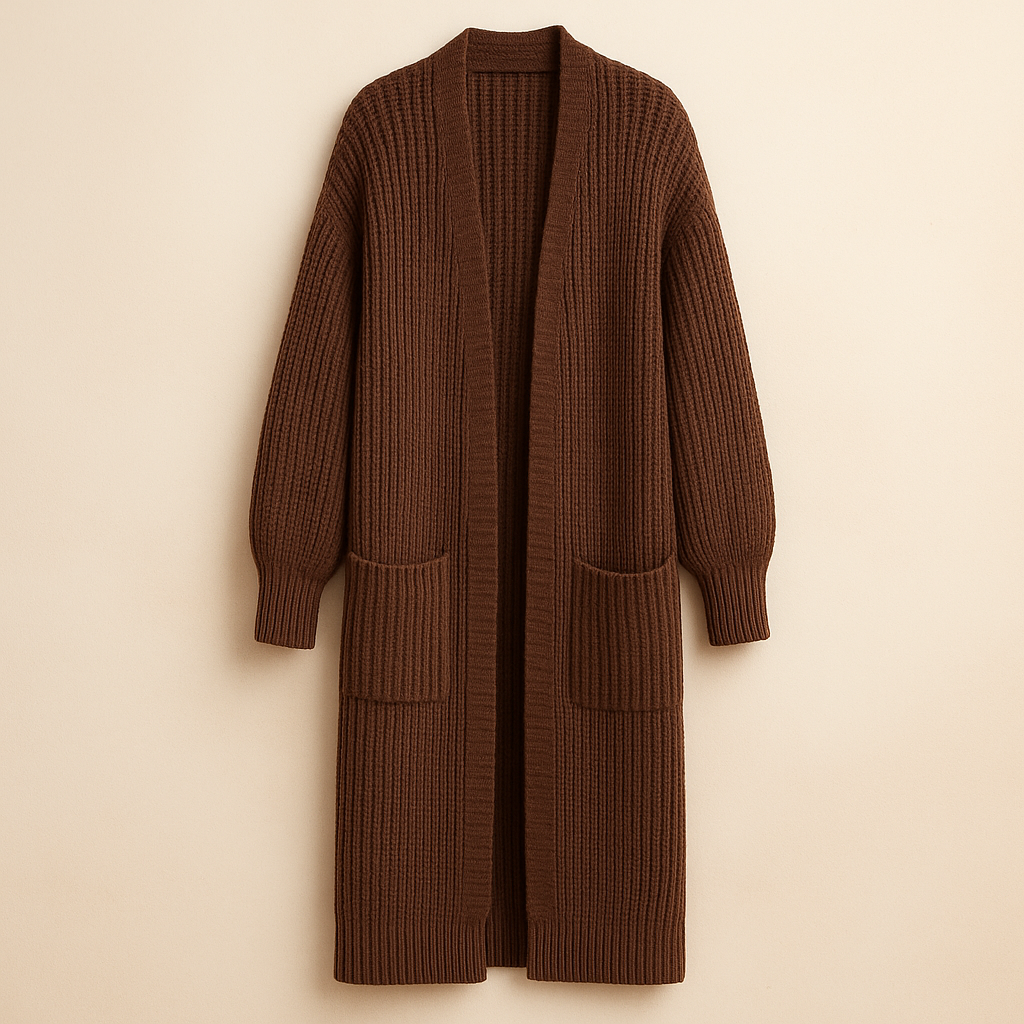 Langer Damen-Cardigan mit voluminöser Grobstrick-Struktur