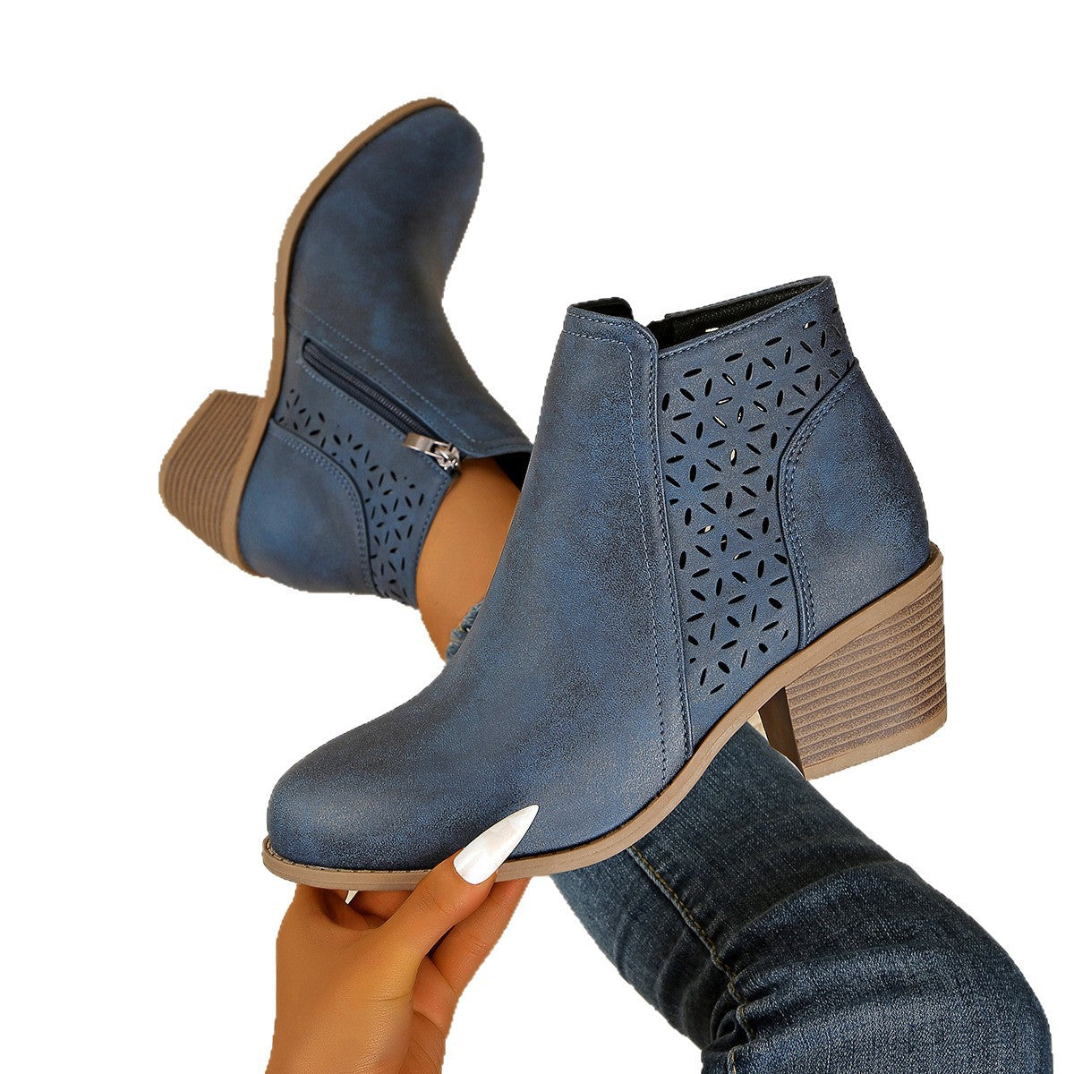 Damen-Stiefelette mit elegantem Blockabsatz und knöchelhohem Schaft