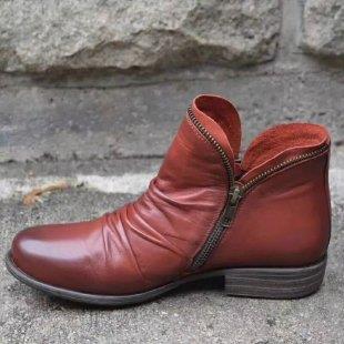 Damen Lederstiefeletten Mit Reissverschluss Und Vintage Absatz