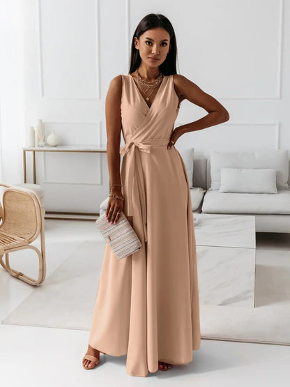 Langes Damen Kleid V-Ausschnitt, Einfarbig, Elegant für Partys & Alltag