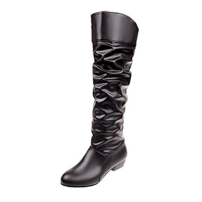 Damen Knielange Slouch Stiefel Weicher Schaft Blockabsatz