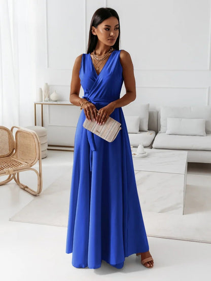 Langes Damen Kleid V-Ausschnitt, Einfarbig, Elegant für Partys & Alltag