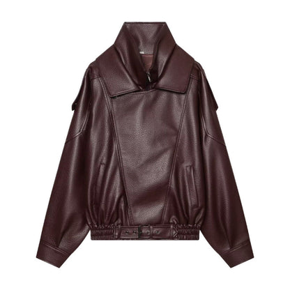 Damen Kunstlederjacke Mit Stehkragen