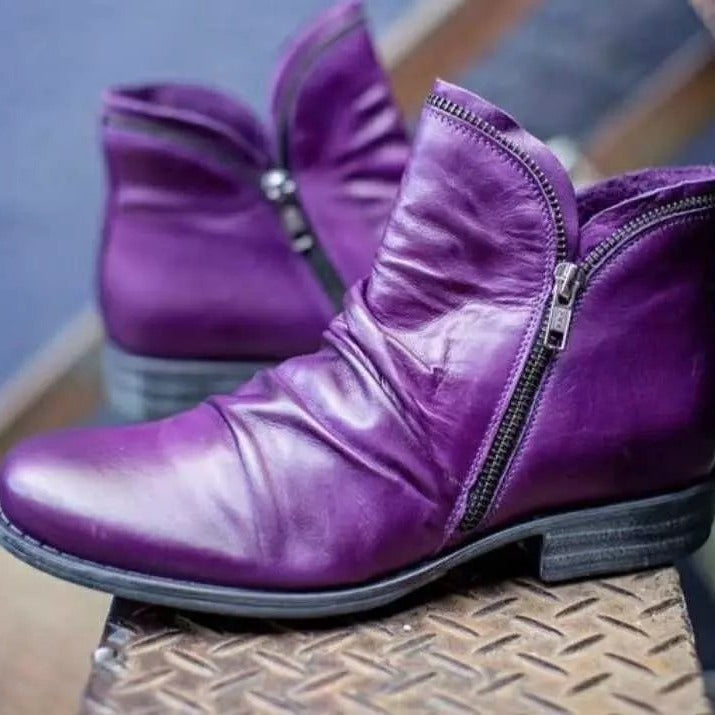 Damen Lederstiefeletten mit seitlichem Reissverschluss und Vintage-Absatz