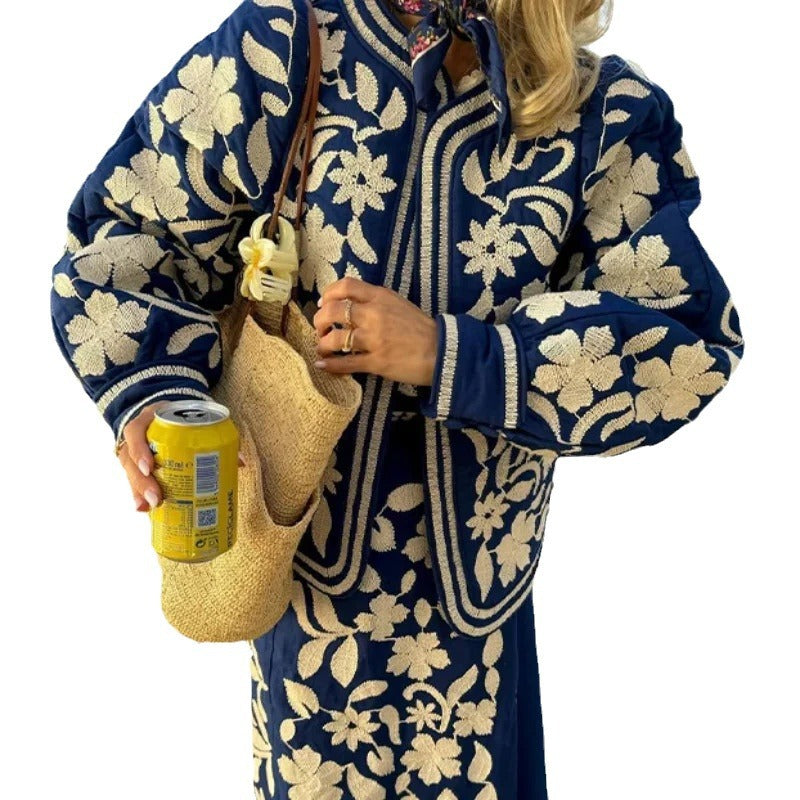 Damen-Baumwolljacke mit bestickten Details an Vorderseite und Ärmeln