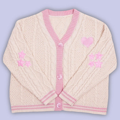 Damen Strickcardigan Mit Zopfmuster Und Applikationen