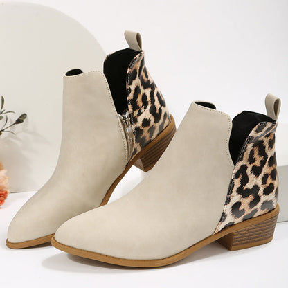 Damen Chelsea Boots mit Leopardenmuster und niedrigem Blockabsatz