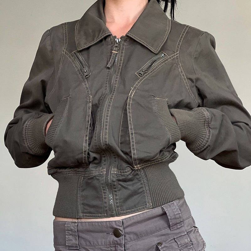 Damen-Cropped-Jacke mit kurzem Schnitt und Reissverschluss