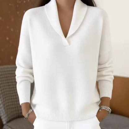 Damen Strickpullover Mit Polokragen Und V Ausschnitt