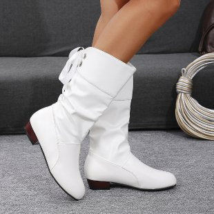 Damen-Schaftstiefel mit schmaler Silhouette und gerafftem Schaft