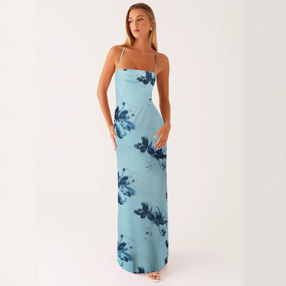 Damen Blumen Maxikleid Sommer Ärmelloses Fließendes Kleid