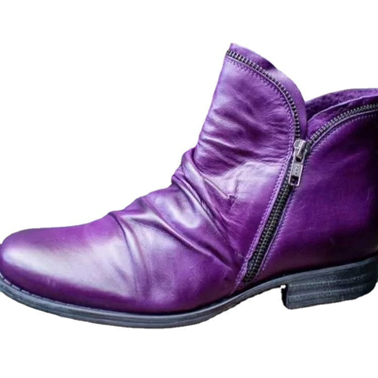 Detailansicht des Vintage-Absatzes an einer Damen-Lederstiefelette
