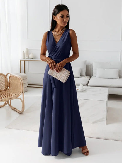 Langes Damen Kleid V-Ausschnitt, Einfarbig, Elegant für Partys & Alltag