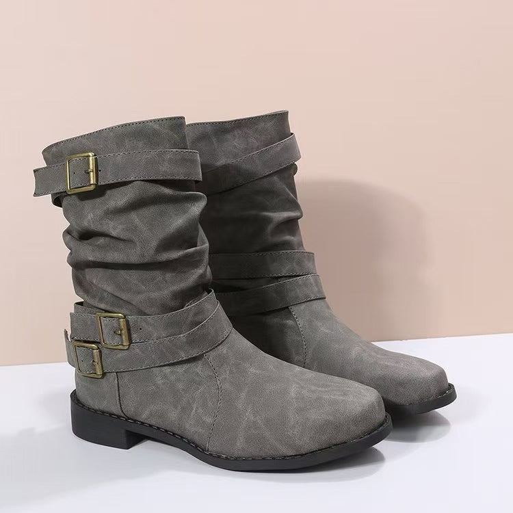 Damen Slouch Stiefel Mit Mittlerem Schaft Und Blockabsatz