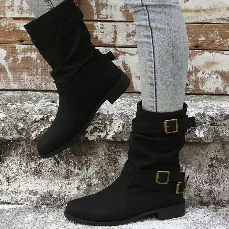 Damen Slouch Stiefel Mit Mittlerem Schaft Und Blockabsatz