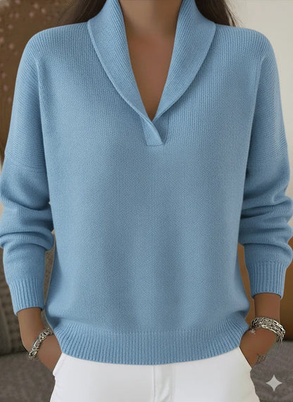Damen Strickpullover Mit Polokragen Und V Ausschnitt