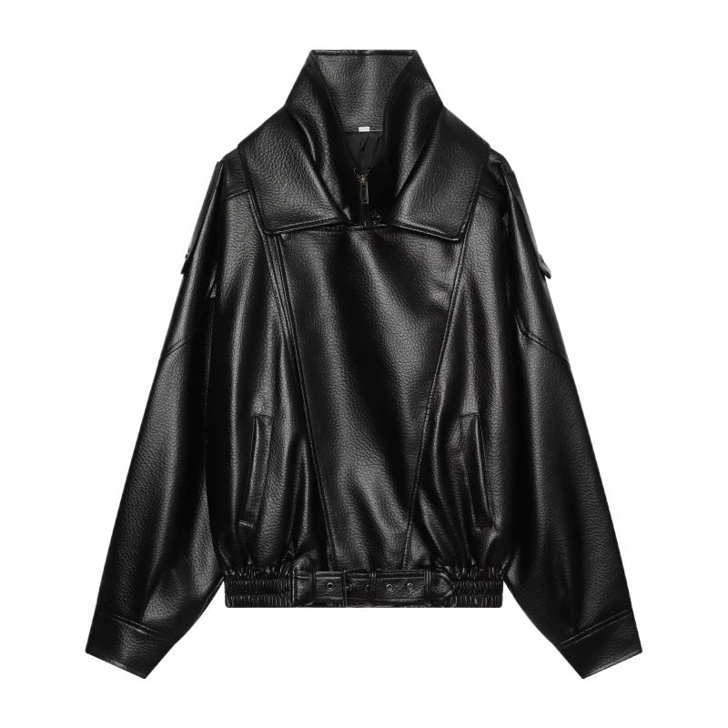 Damen Kunstlederjacke Mit Stehkragen